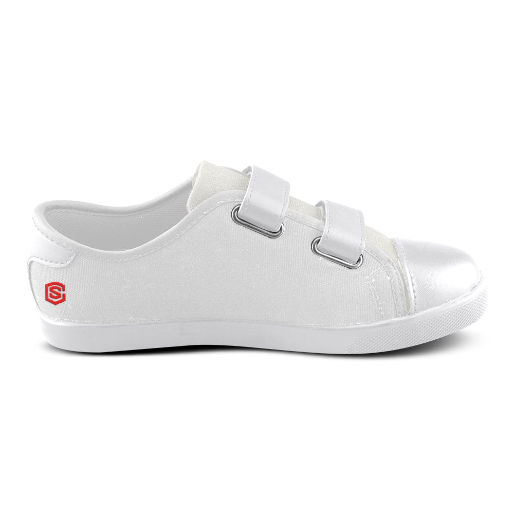 GRAY CANVAS KID SHOES red logo Velcro Canvas Kid's Shoes (Model 008)