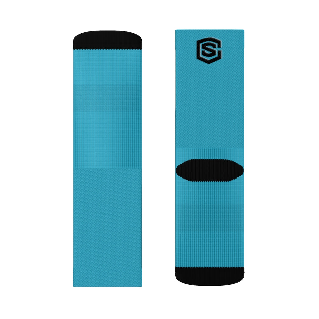 Blue Sublimation Socks Black Logo