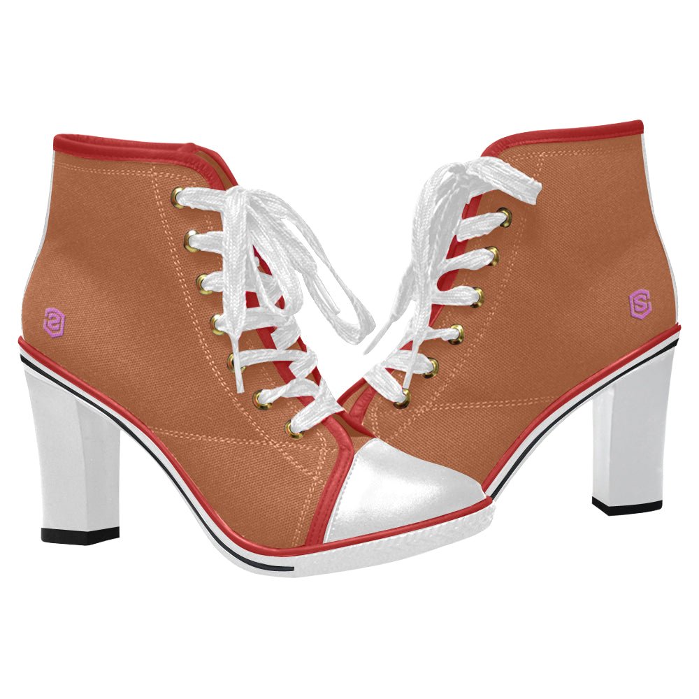 pink logo Women's Lace Up Chunky Heel Ankle Booties (Model 054)