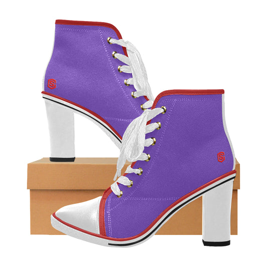 red logo Women's Lace Up Chunky Heel Ankle Booties (Model 054)