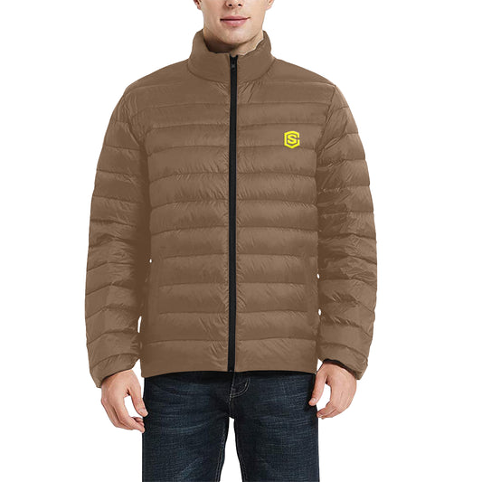 Yellow Logo Men's Stand Collar Padded Jacket (Model H41)