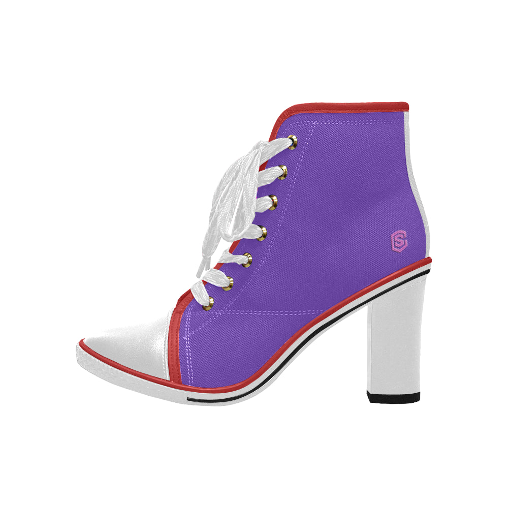 pink logo Women's Lace Up Chunky Heel Ankle Booties (Model 054)