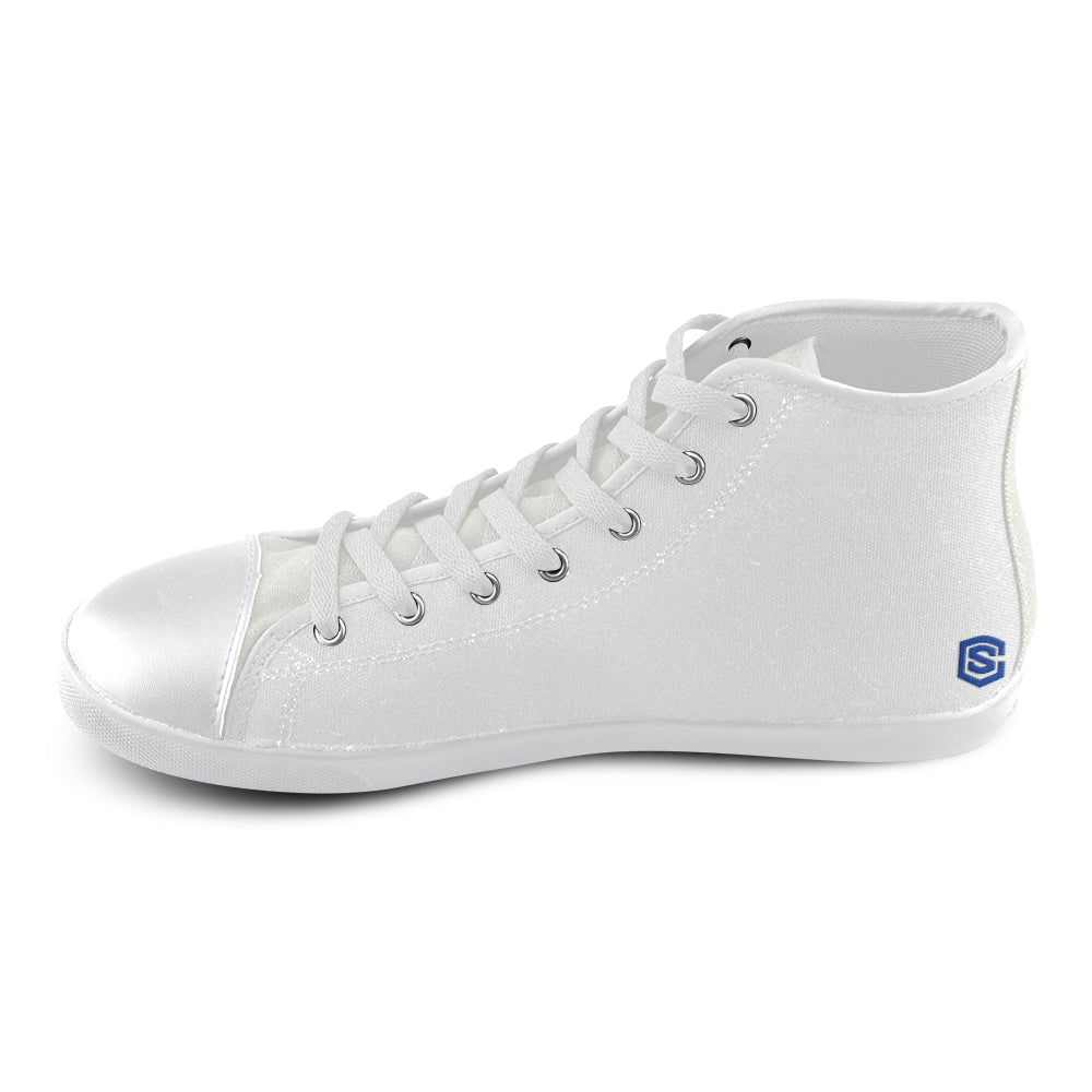 GRAY CANVAS KID SHOES blue logo High Top Canvas Kid's Shoes (Model 002)