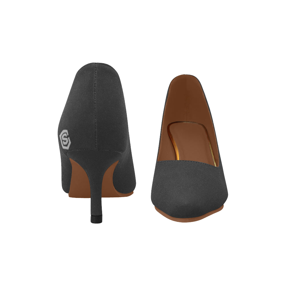 MAROON Women's Pointed Toe Low Heel Pumps silver logo Women's Pointed Toe Low Heel Pumps (Model 053)