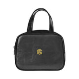 BLACK  LEATHER TOP HANDLE HANDBAG  gold logo Leather Top Handle Handbag (Model 1662)