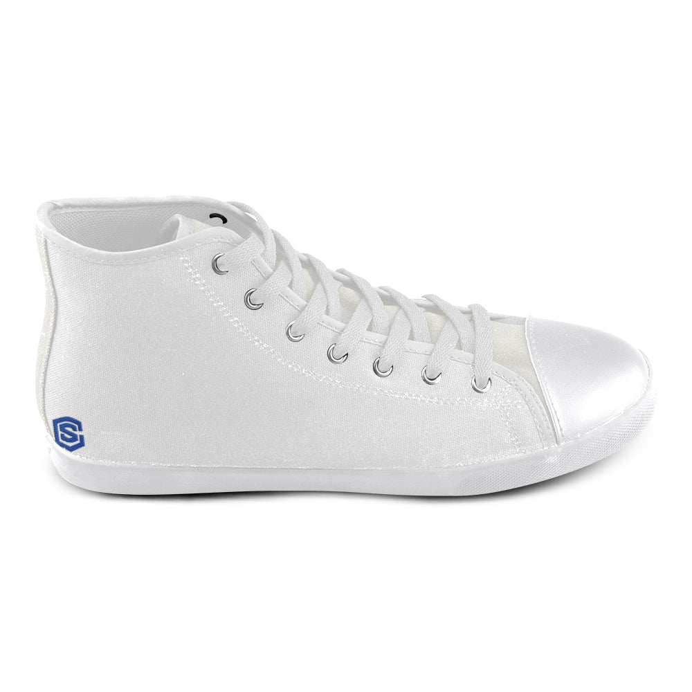 GRAY CANVAS KID SHOES blue logo High Top Canvas Kid's Shoes (Model 002)