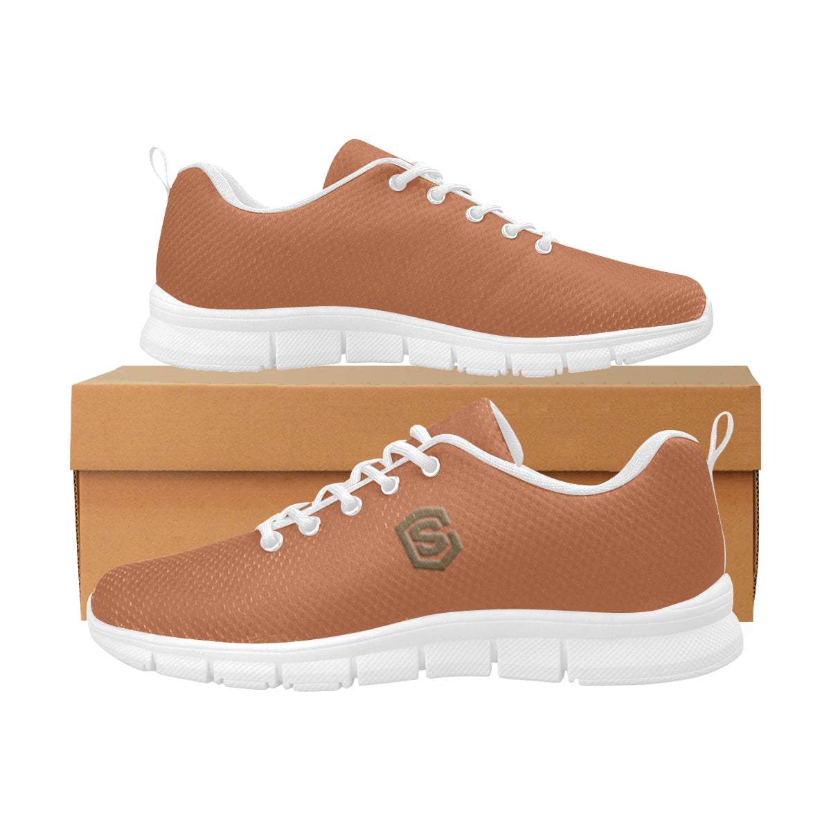 brown logo Women's Breathable Running Shoes (Model 055)