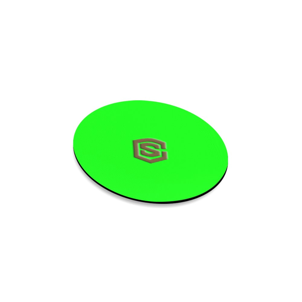 Green Round Coaster with Brown Logo Round Coaster