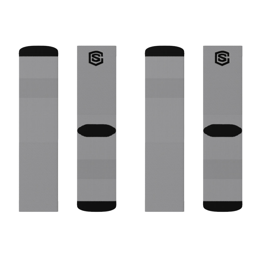 Grey Sublimation Socks Black Logo