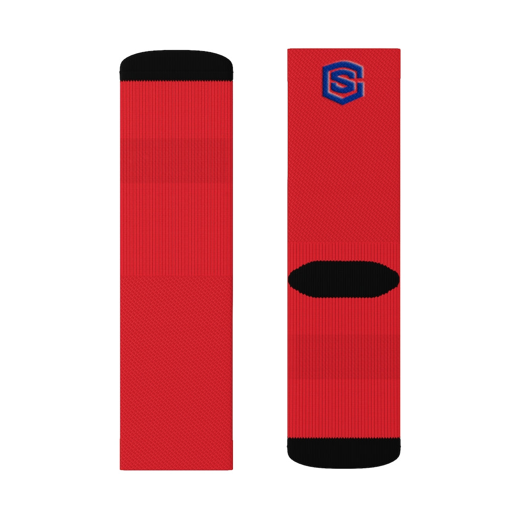 Red Sublimation Socks Blue Logo