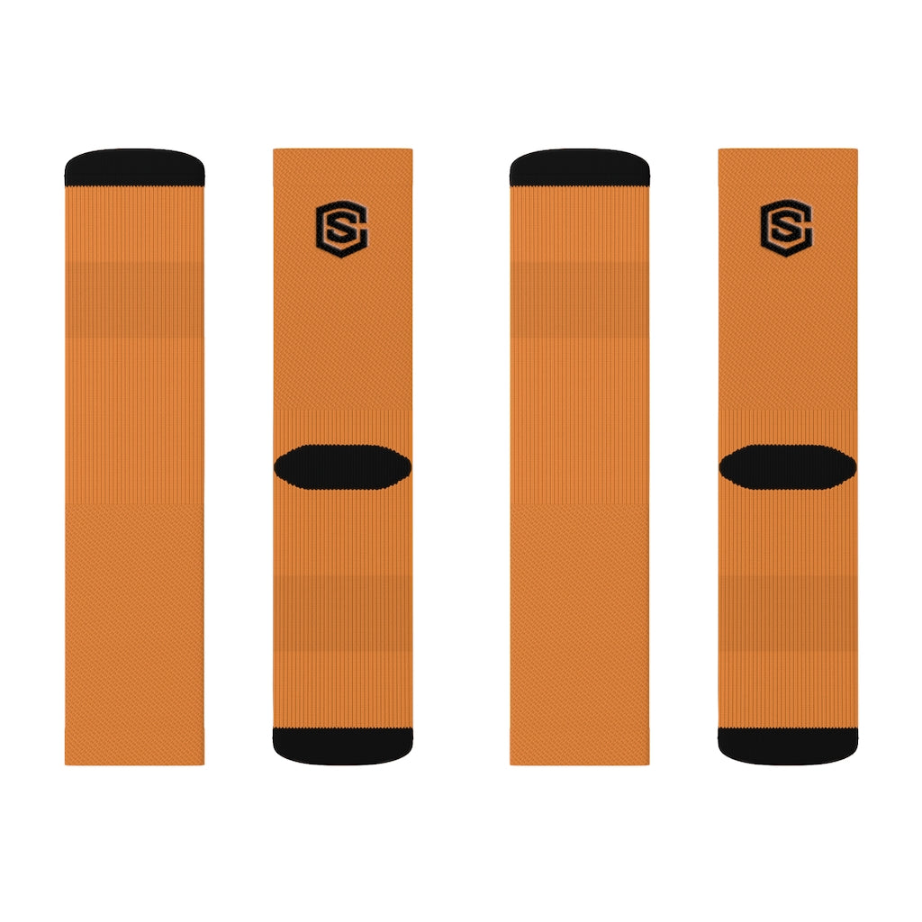 Orange Sublimation Socks Black Logo