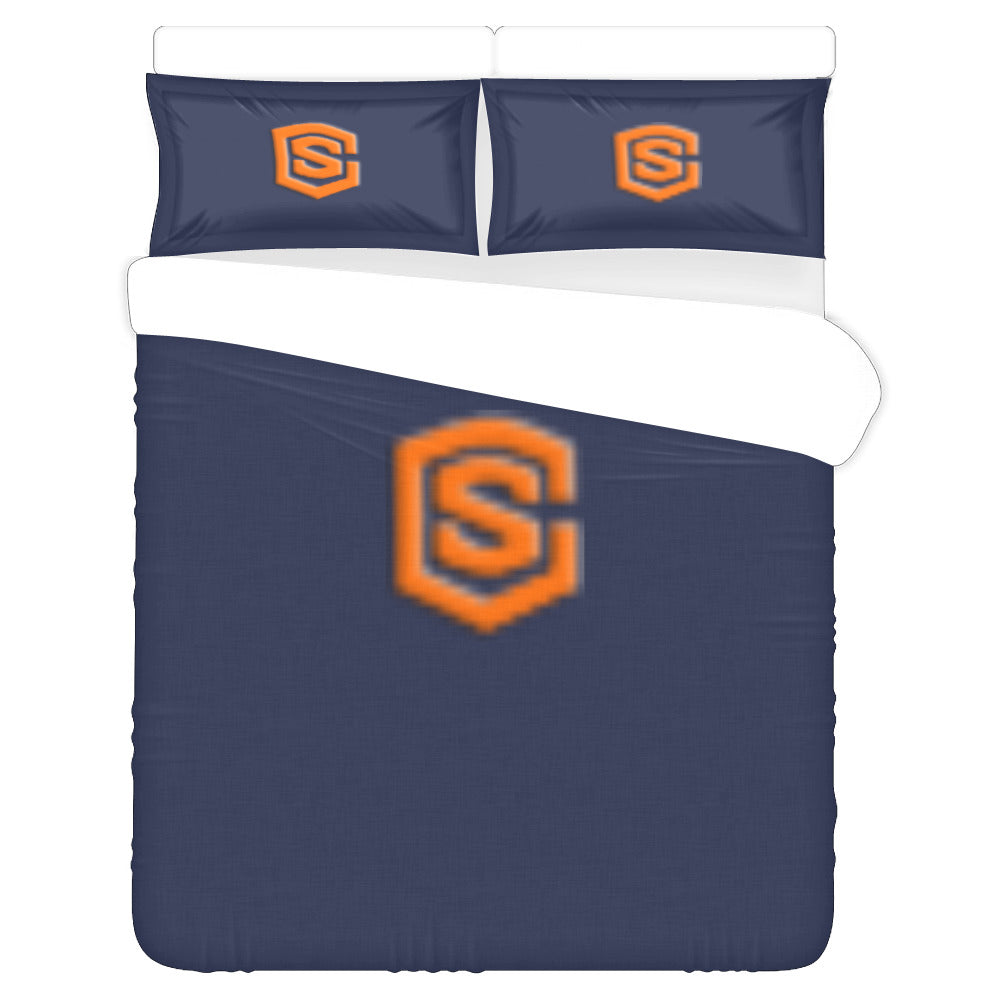 Blue Duvet Cover Orange Logo 3-Piece Bedding Set (1 Duvet Cover 86"x70"; 2 Pillowcases 20"x30")(One Side)