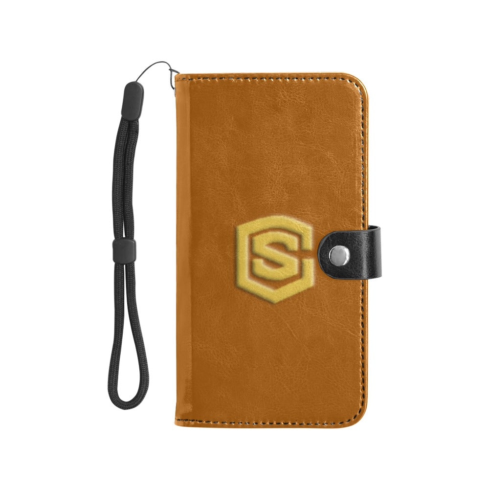 Brown Flip Leather Purse for Mobile Phone(Model1703)(Large) with Gold Logo Flip Leather Purse for Mobile Phone(Model1703)(Large)