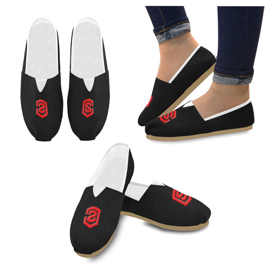 BLACK Casual Canvas Women's WITH RED  LOGO Casual Canvas Women's Shoes (Model 004) (Designs are mirrored)