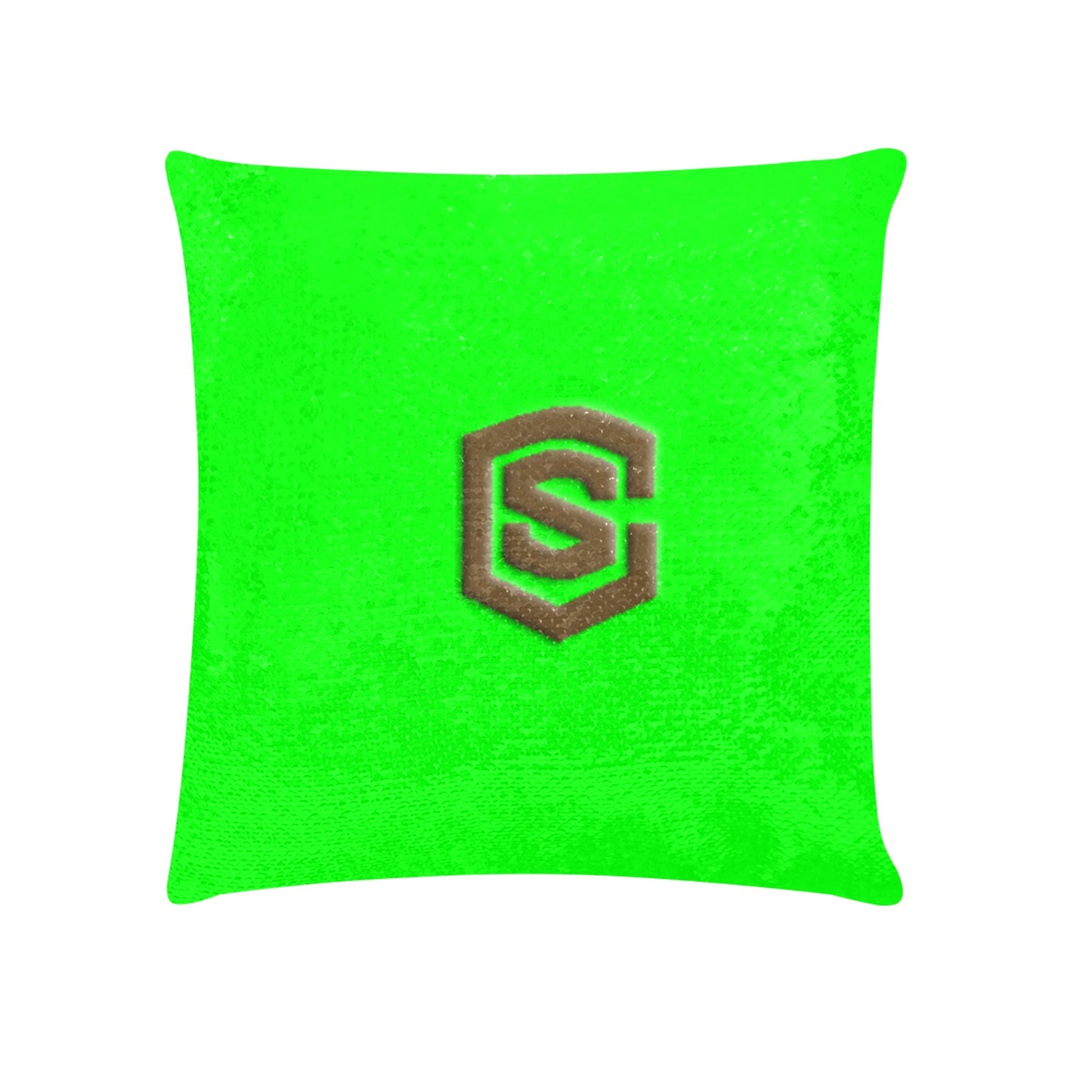 Green Custom Sequin Pillow with Brown Logo Custom Sequin Pillow Case 18"x18"