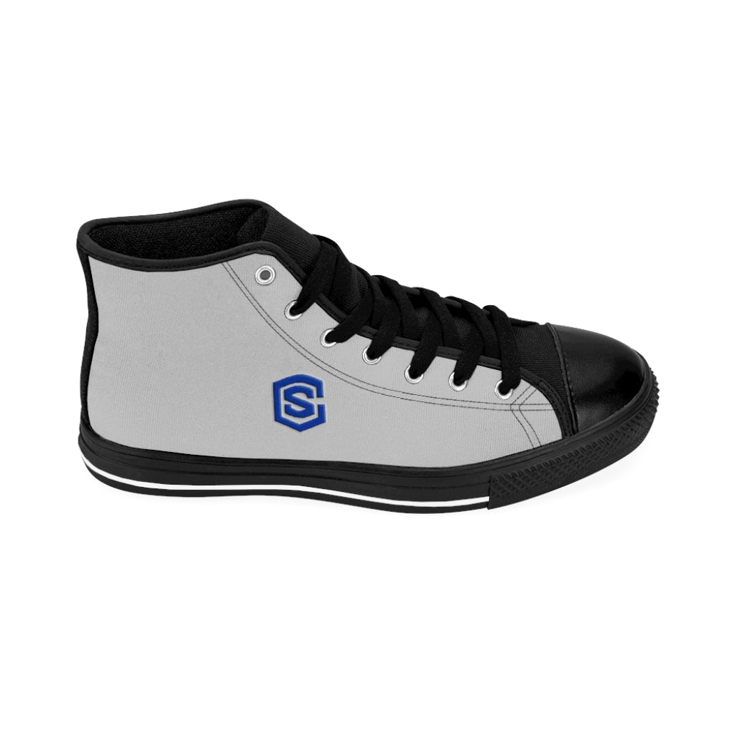 grey Men's High-top Sneakers - blue logo