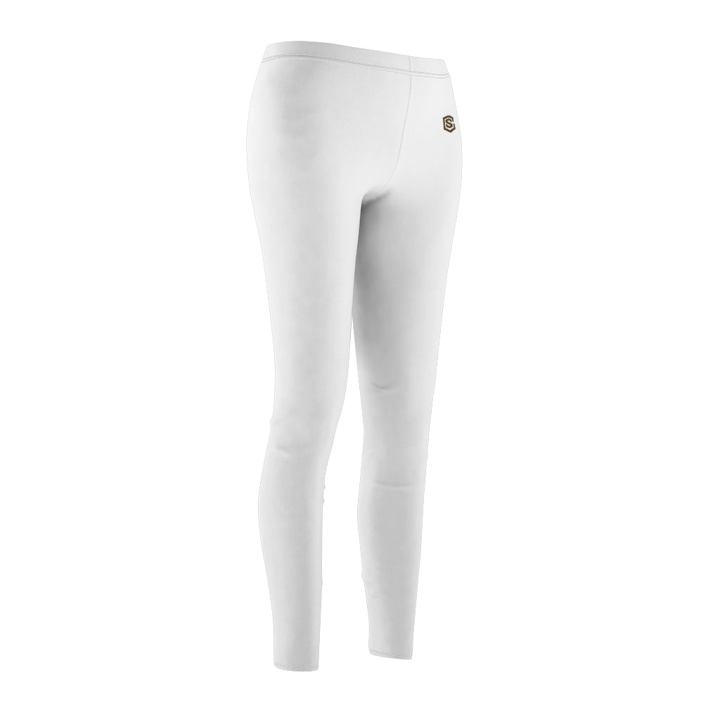 White Women's Cut & Sew Casual Leggings Brown logo