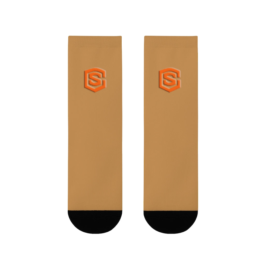 Brown Sublimation Crew Socks (EU) Orange Logo