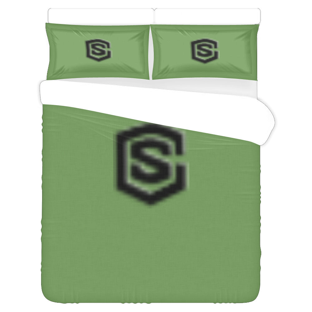 Green Duvet Cover Black Logo 3-Piece Bedding Set (1 Duvet Cover 86"x70"; 2 Pillowcases 20"x30")(One Side)