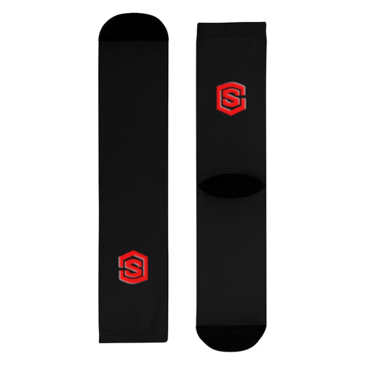Black Sublimation Crew Socks (EU) Red Logo