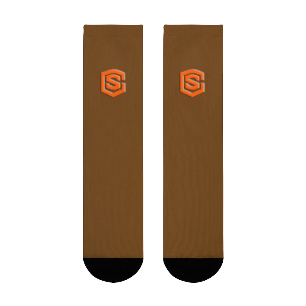 Brown Sublimation Crew Socks (EU) Orange Logo