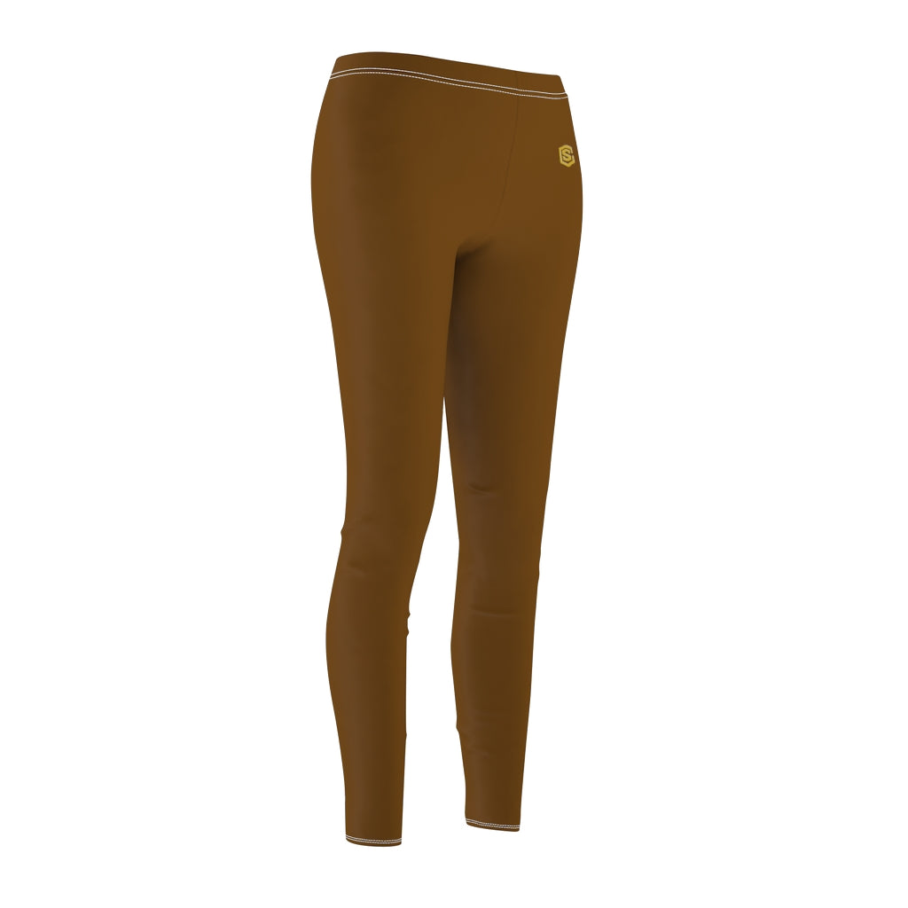 Brown Women's Cut & Sew Casual Leggings Gold logo