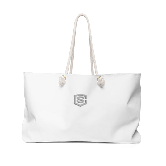 White Weekender Bag Silver Logo