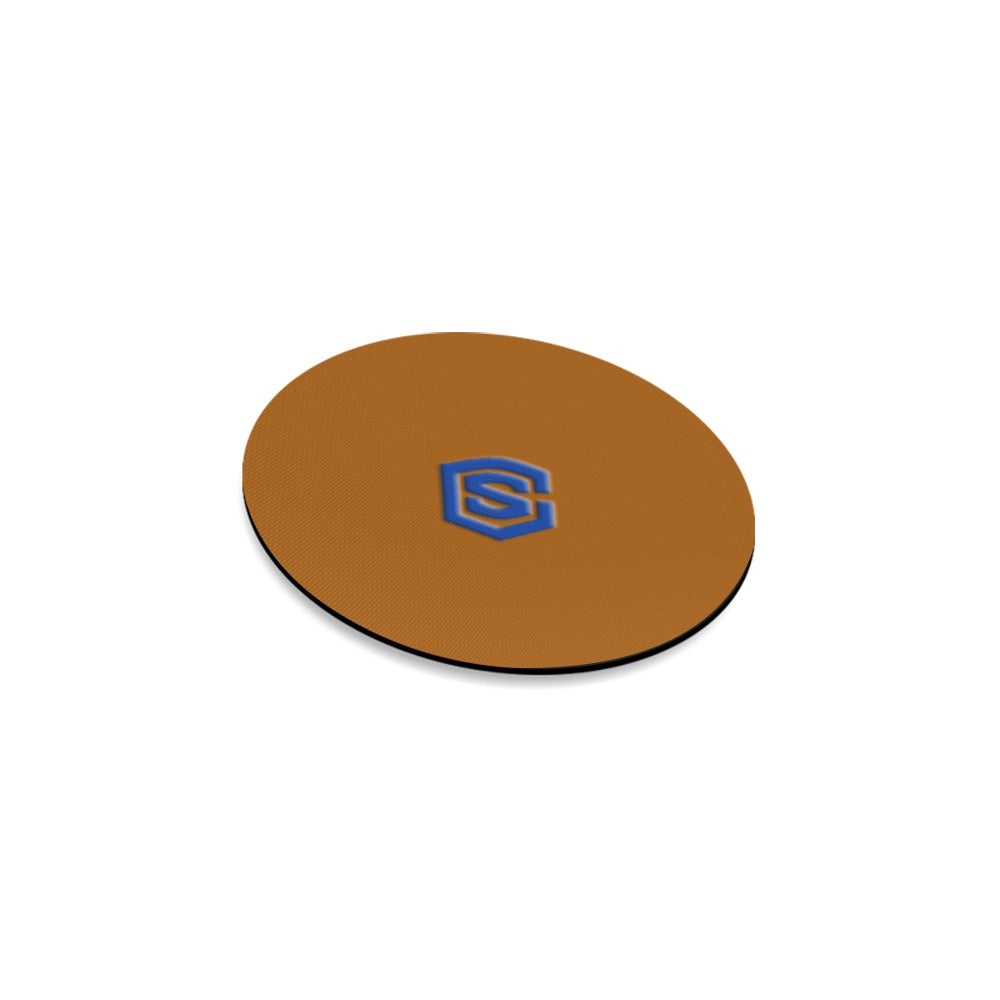 Brown Round Coaster with Blue Logo Round Coaster