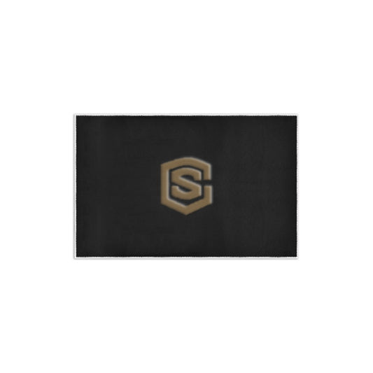 Black Area Rug 2.6' x 1.7' with Brown Logo Area Rug 2.6' x 1.7'