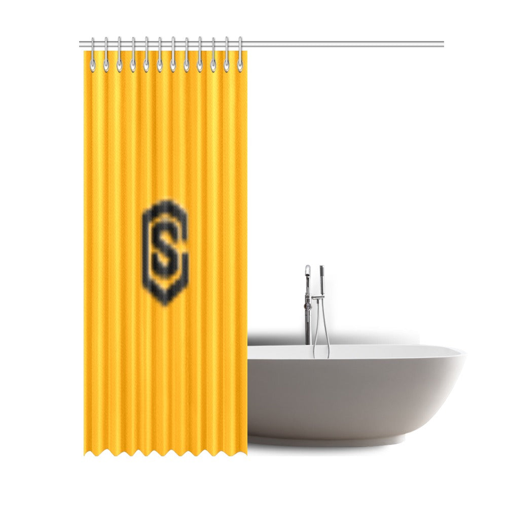 Orange Shower Curtain 69"x84" with Black Logo Shower Curtain 69"x84"