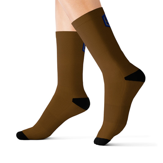 Brown Sublimation Socks Blue Logo