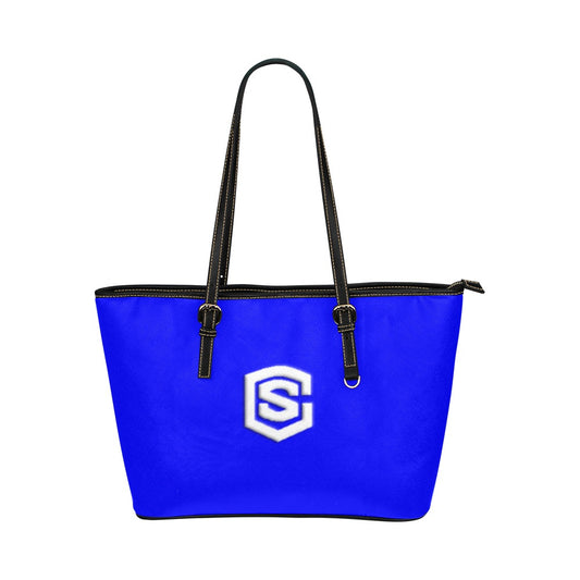 BLUE Leather Tote Bag WITH WHITE LOGO Leather Tote Bag (Model 1651) (Big)