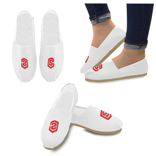 WHITE Casual Canvas Women's WITH RED  LOGO Casual Canvas Women's Shoes (Model 004) (Designs are mirrored)