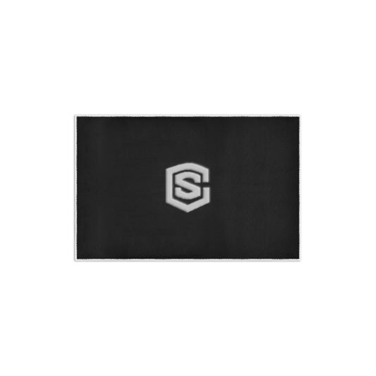 Black Area Rug 2.6' x 1.7' with Silver Logo Area Rug 2.6' x 1.7'