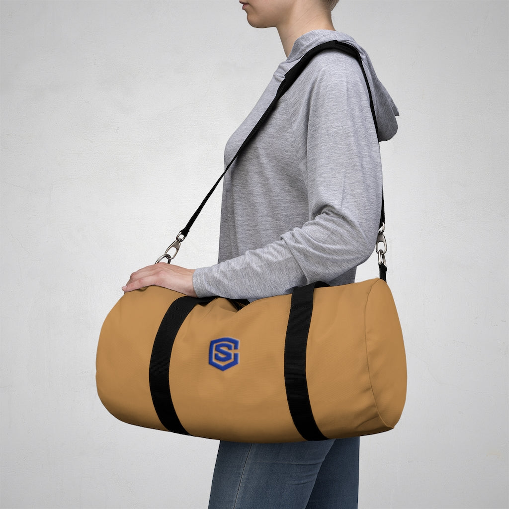 Brown Duffel Bag Blue Logo