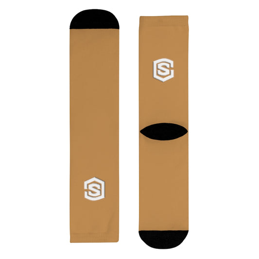 Brown Sublimation Crew Socks (EU) white Logo