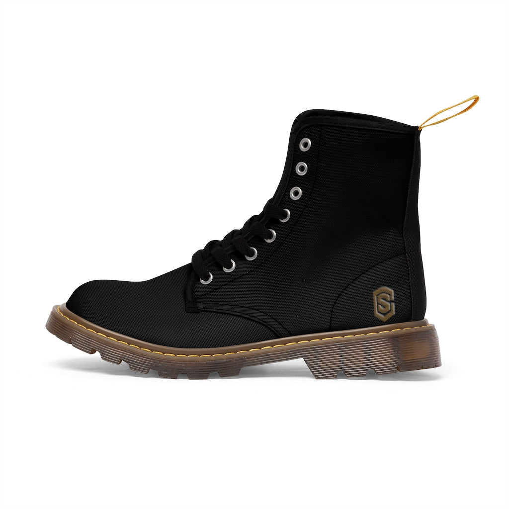 Black Men's Canvas Boots Brown Logo