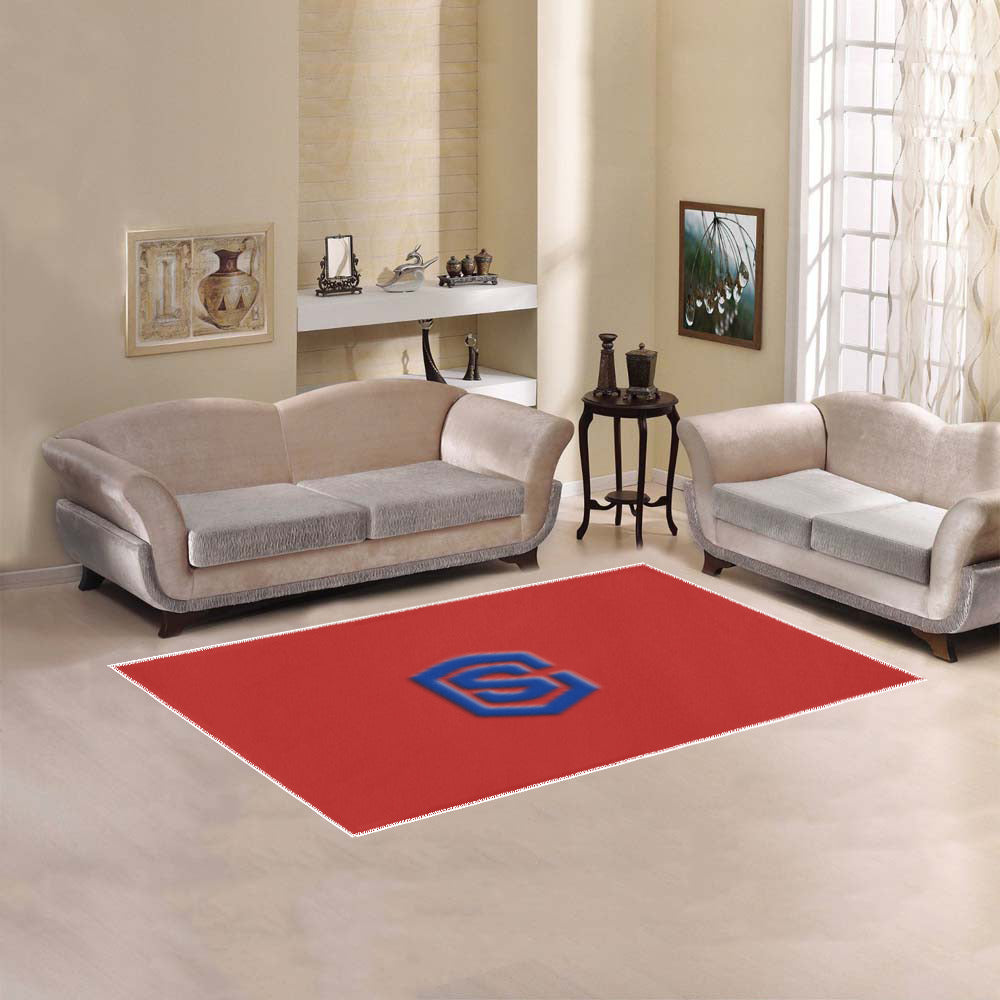 Red Area Rug Blue Logo Area Rug 5' x 3.2'