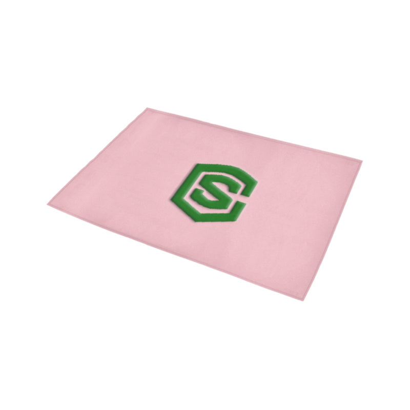 Pink Door Mat with Green Logo Doormat 24" x 16" (Sponge Material)