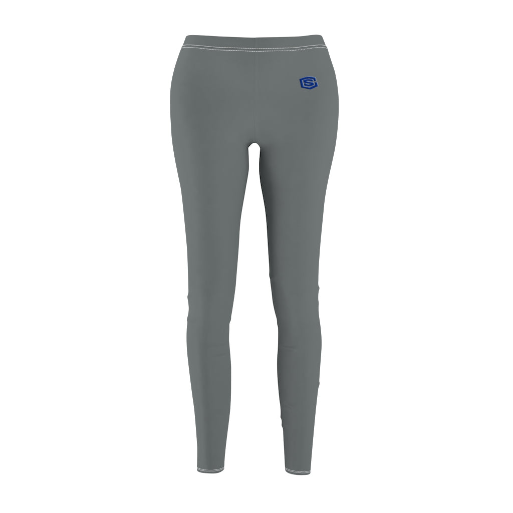 Grey Women's Cut & Sew Casual Leggings Blue logo