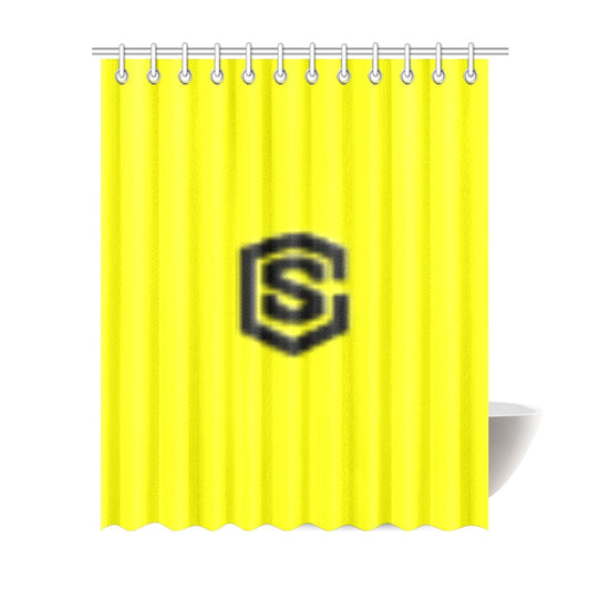 Yellow Shower Curtain 69"x84" with Black Logo Shower Curtain 69"x84"