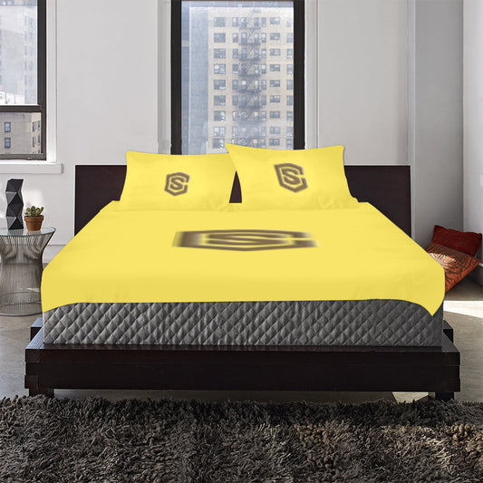 Yellow Duvet Cover Brown Logo 3-Piece Bedding Set (1 Duvet Cover 86"x70"; 2 Pillowcases 20"x30")(One Side)