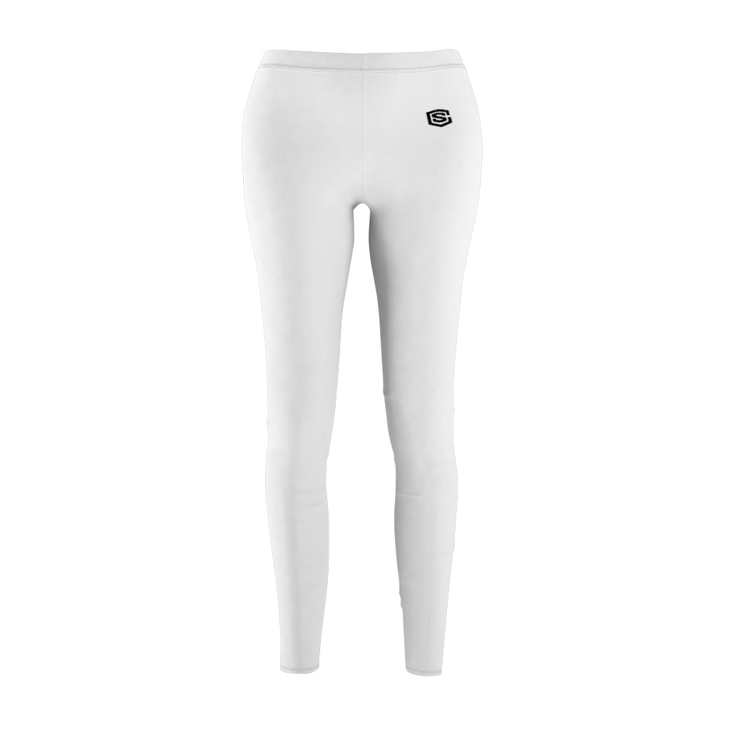 White Women's Cut & Sew Casual Leggings Black logo