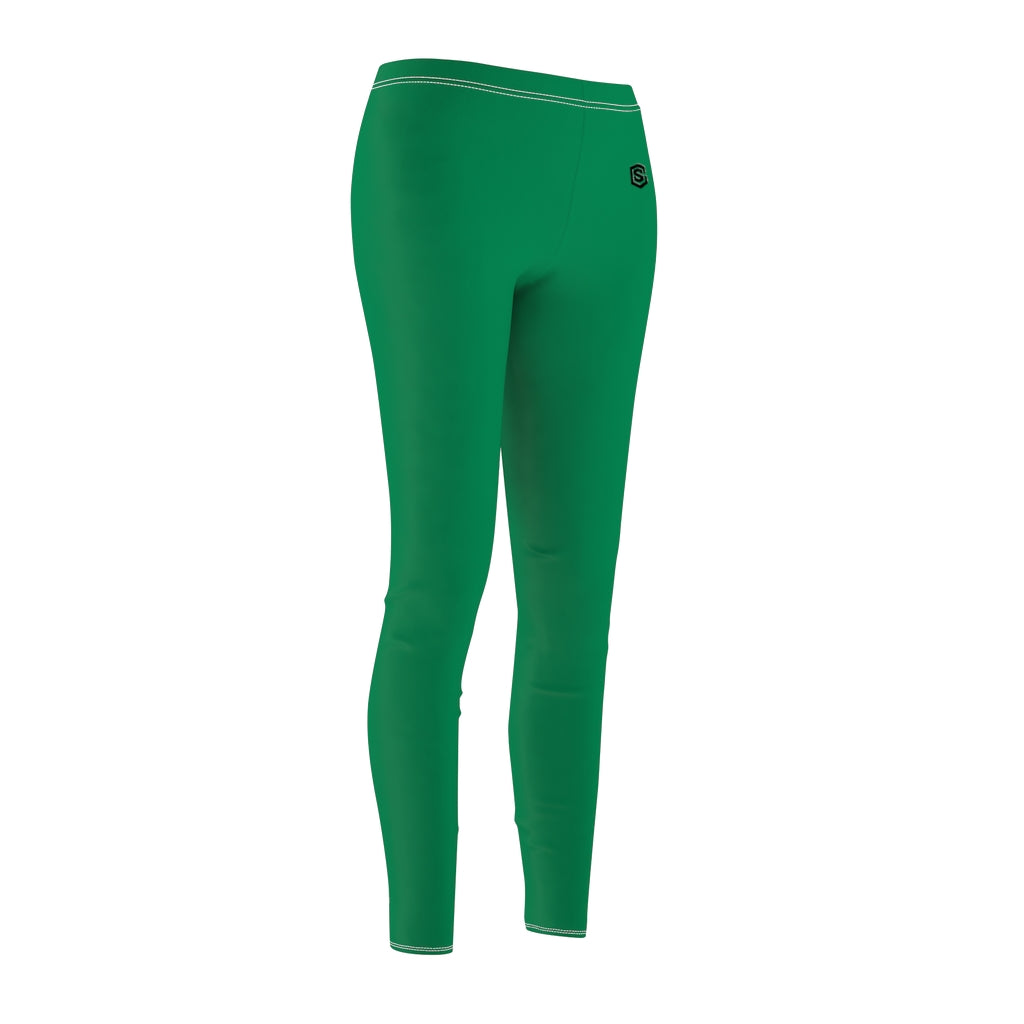 Green Women's Cut & Sew Casual Leggings Black logo