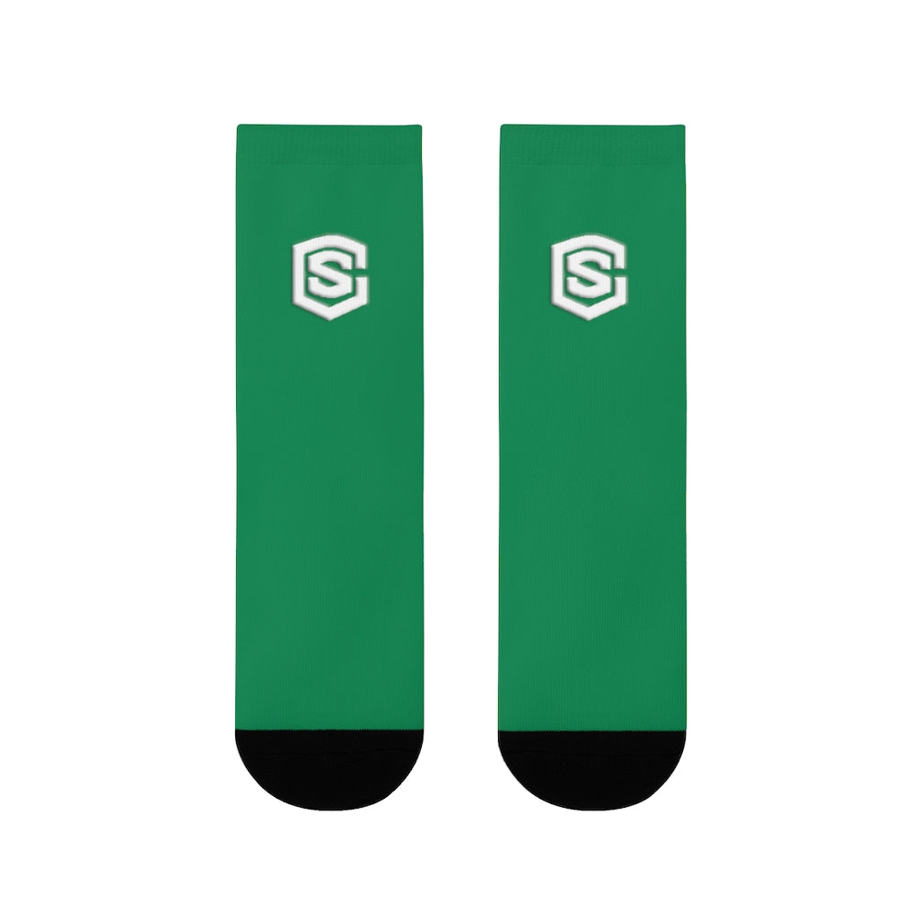 Green Sublimation Crew Socks (EU) white Logo