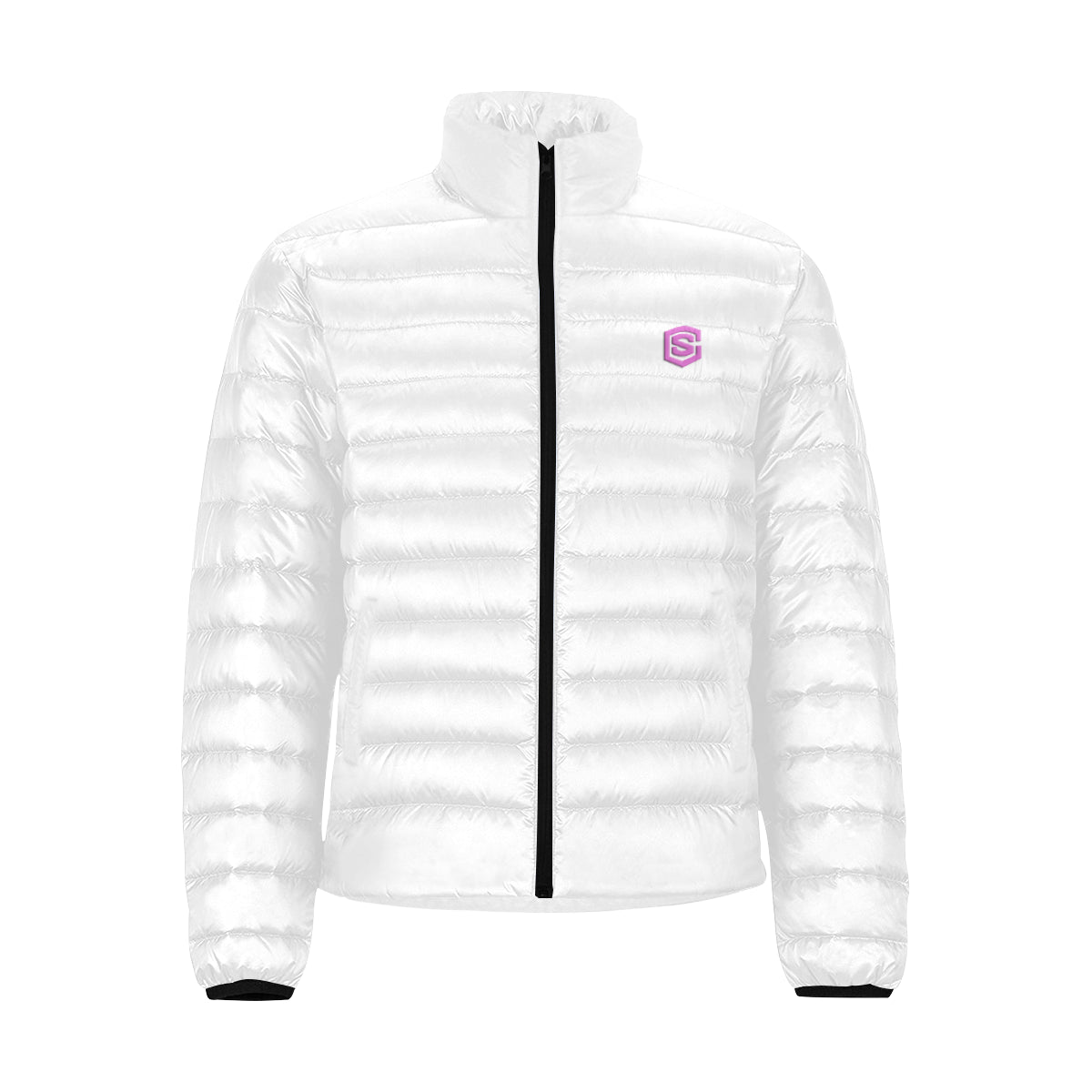 Pink Logo Men's Stand Collar Padded Jacket (Model H41)