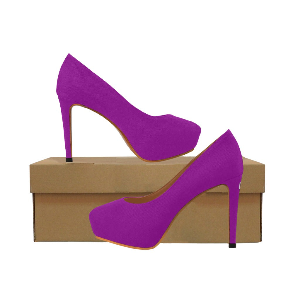 Purple Women's Pumps With Silver Logo Women's High Heels (Model 044)
