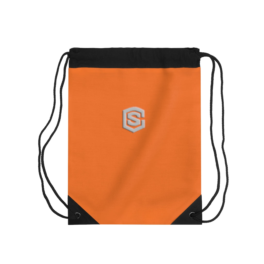 Orange Drawstring Bag Silver logo