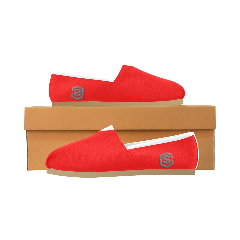 RED casual shoes for women WITH GRAY LOGO Casual Canvas Women's Shoes (Model 004) (Designs are mirrored)