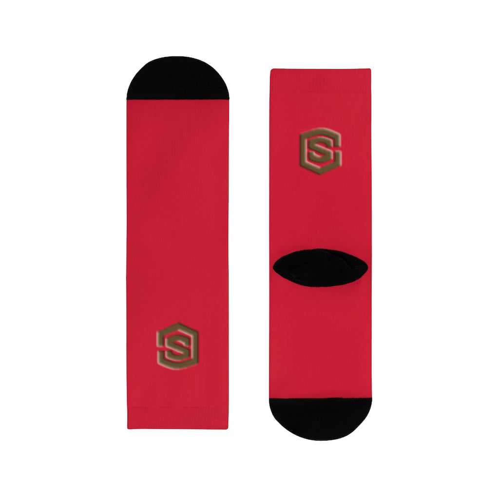 Red Sublimation Crew Socks (EU) Brown Logo